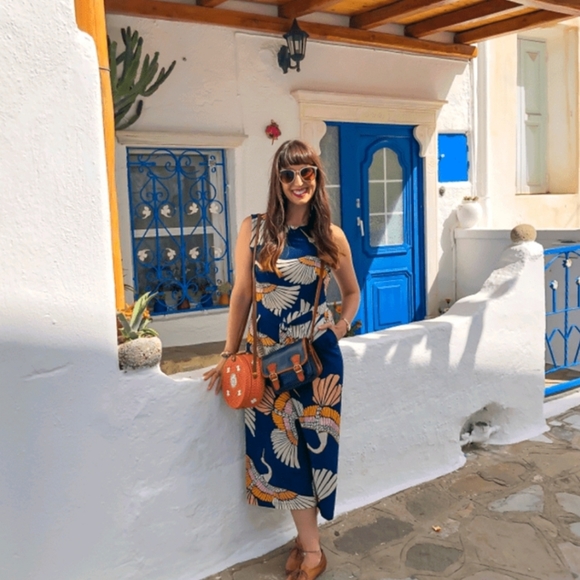 Colorfull Bird print Belted Wide Leg Jumpsuit romper - Picture 7 of 13